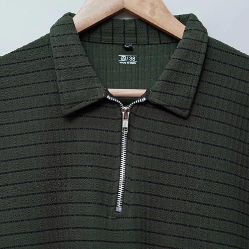 Image of FRT. Men's Striped PoloT-Shirtwith ZipCollarTrendyShort SleeveCasualWearforMenSoft Breathable Fabric All-ColorStylishStripedPoloforDailyOfficeSummerOutdoorOutfits