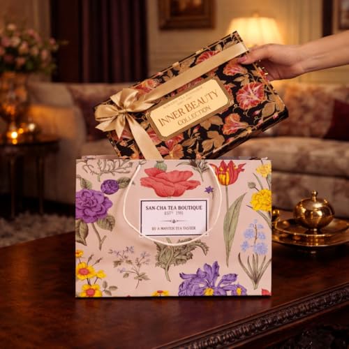 Image of Sancha Tea Boutique, Inner Beauty Collection | Luxury Green Tea Gift Box with Rose, Mint, Ginger & Lavender | Floral Hamper Variety Pack | Ideal Gift for Festivals & Celebrations