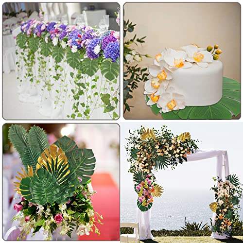 72 Pieces 10 Kinds Artificial Palm Leaves Golden Tropical Leaves with Stems Jungle Leaves Decorations for Hawaiian Luau Party Beach Baby Shower Wedding Birthday