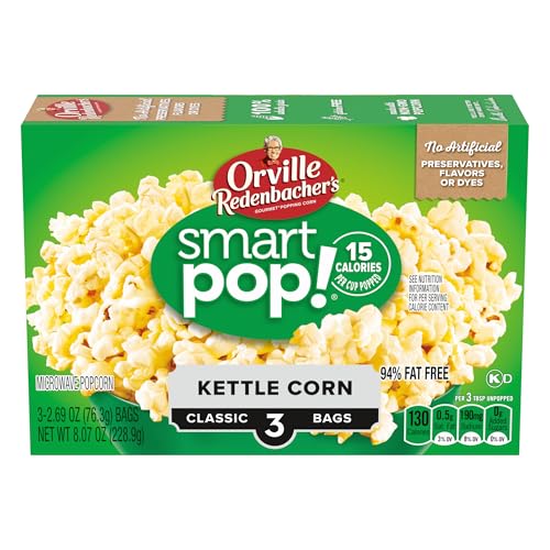 Comparison: Best Microwave Kettle Popcorn 8 Orville Redenbacher’s Microwave Popcorn, SmartPop! Kettle Corn, 4g Fiber Per Serving, Movie Night Supplies, 2.7 oz., 3-Count