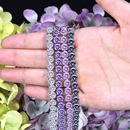 SEQUITO Tennis Bracelets for Women Bracelet Cubic Zirconia Bracelet White Gold Plated Round Bracelet for Women Wedding Gift 7.0 Inches Or 8 Inches with Extended Clasp Purple - Image 6