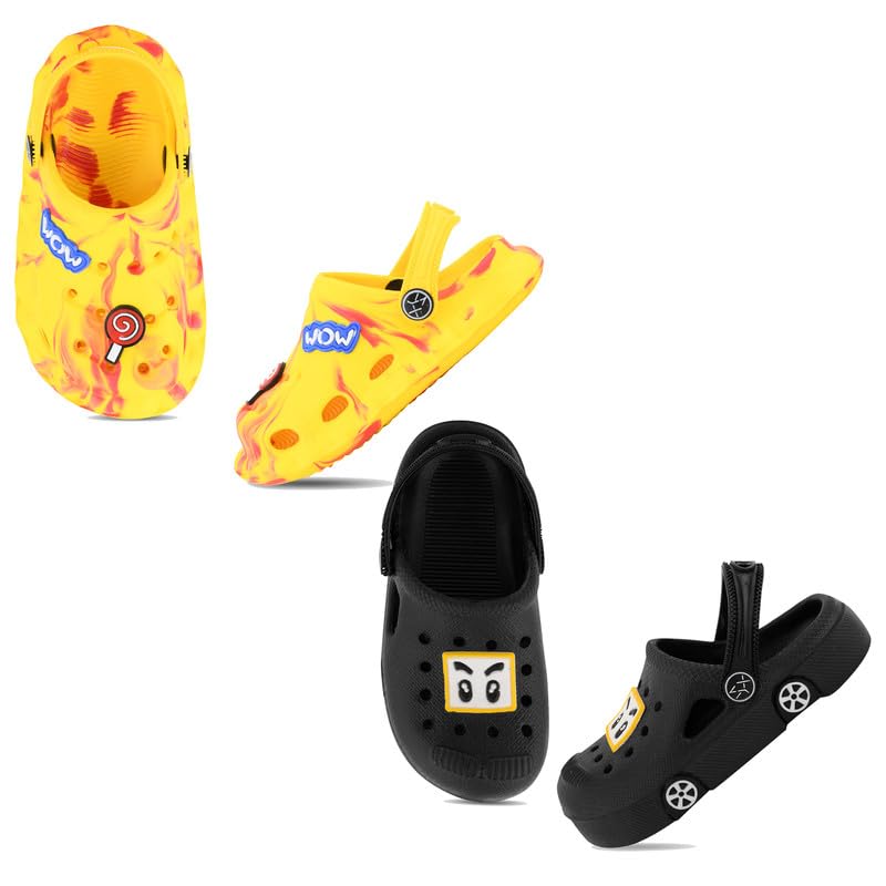 SMARTOTS Kids Clogs Combo for Daily Use, Stylish Kids Sandals with Sling Back Strap Color-Yellow & Black, Size-8C (B0D2P1TSM3) Amazon Price History, Amazon Price Tracker
