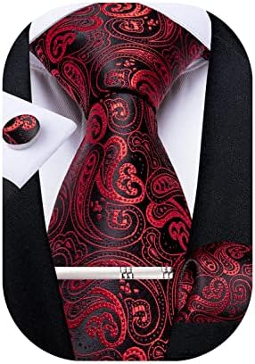 DiBanGu Mens Tie Set Silk Paisley Necktie Woven Pocket Square Tie Clip Cufflinks Set Formal Wedding Business