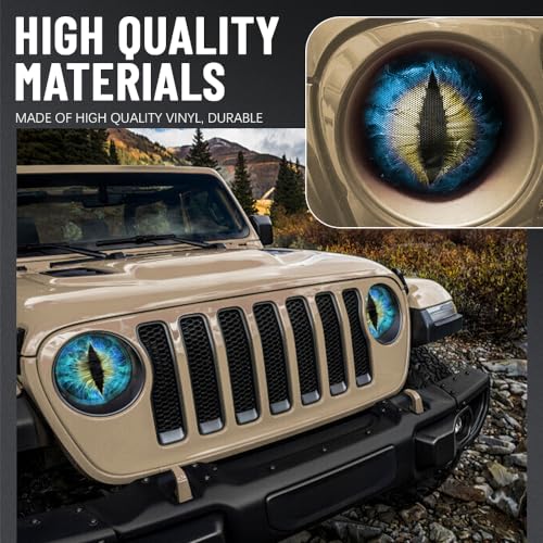 Image of 2PCS Beast Eyes Headlight Decals, 3D Stereo Eyes Headlight Decal Stickers, Car Body Window Bumper Decoration Stickers, Car Accessories Round Headlight Decal for Jeep Wrangler (Blue)