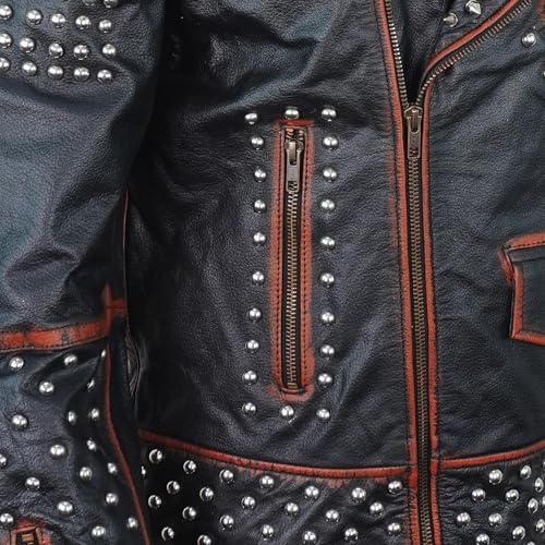 Image of Men's Studded Cowhide Leather Biker Jacket - Punk Rock Spiked Brando Coat