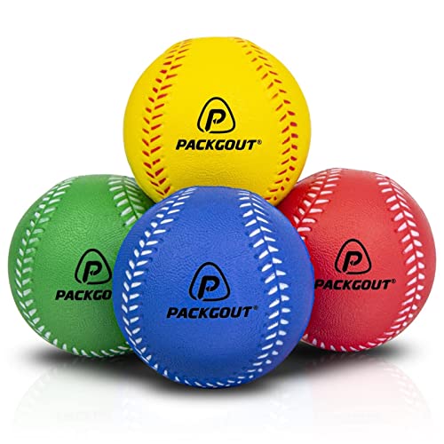 PACKGOUT Soft Baseballs, Foam Baseballs for Kids Teenager Players Training Balls 4Pcs(Red, Blue, Yellow, Green)