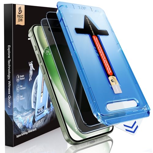 MAGIC JOHN 2 Pack for iPhone 15 Plus 6.7 inch Privacy Glass Screen Protector Auto Dust-Elimination Installation Bubble Free Easy Installation