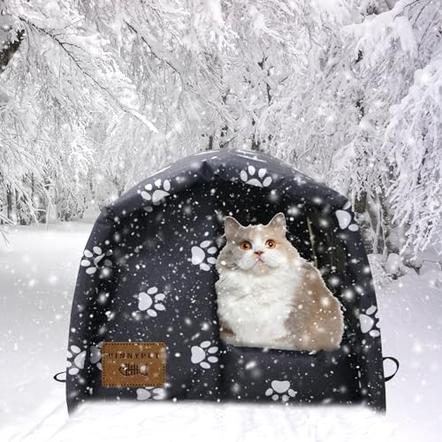 Vinnypet Waterproof Cat House for Outdoors Foldable Pet Shelter Feral Cat House with Comfortable Plush Cushion Rainproof Dog House 54x42x36cm - Image 4