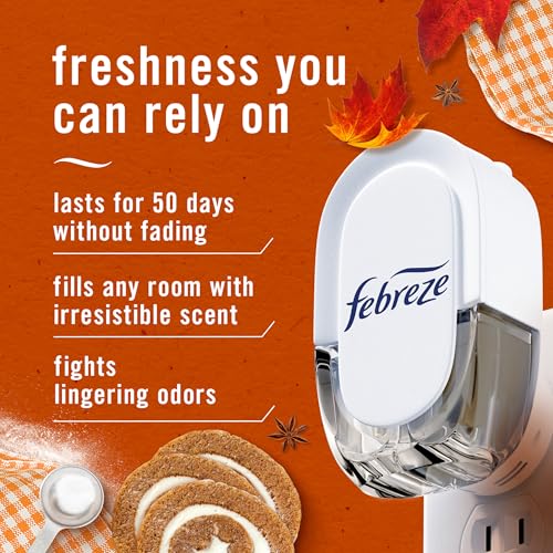 Image of Febreze Plug In Air Freshener, Odor-Fighting Scented Oil Refill, Pumpkin Roll Scent, 4 Refill