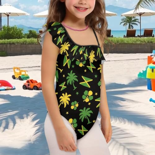 Image of Girls Swimsuit One Piece Ruffle Swimsuit Non-Slip Straps UPF 50+ for Girls Size 3-14 Years