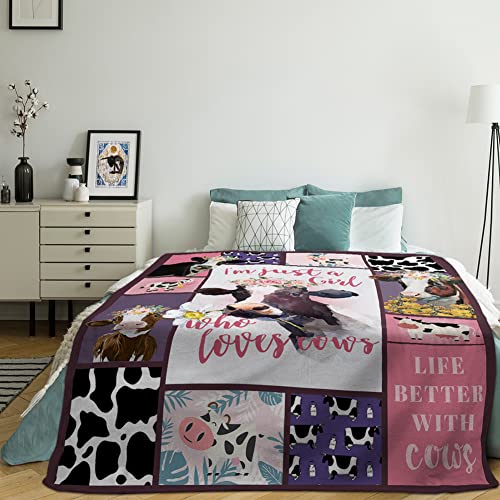 Letispa Cow Blanket Soft Cozy Pink Throw Lightweight Plush Fleece Warm Blankets Camping Animals Stuff For Women Men Holiday Sofa Couch All Season Print Decor 50"X40" #TOP4