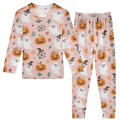 Pajama Sets Long Sleeve Halloween Cute Ghosts Pumpkins Flowers Soft Comfy Sleepwear 2 Piece PJS 3-8T