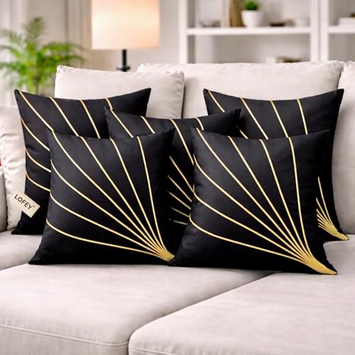 Image of LOFEY Dupion Silk Cushion Cover, 16 x 16 Inch (40 x 40 cm), Decorative Sofa Pillow Cover, Zipper Closure (2, Black)