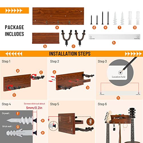 Cahaya Guitar Wall Mount Hanger With Shelf And Pick Holder Rotatable Rubber Hooks Take 2 Guitars For Acoustic Electric Bass Violin Banjo Mandolin Ukulele Cy0298 #TOP5