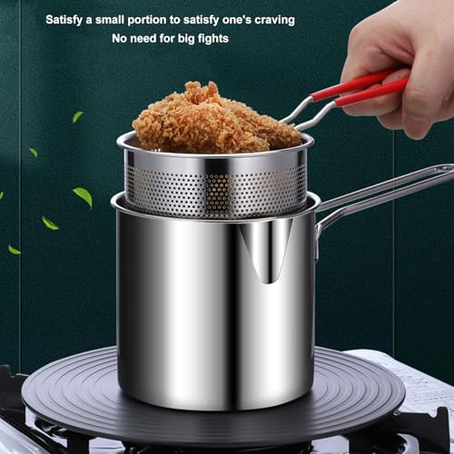 Small Stainless Steel Stock Fry Pot with Strainer Basket, Olecranon Type Diversion Deep Fryers Frying Pot for Frying Fish Shrimp Chicken (5 Piece Set:Frying Pot +Strainer Basket+