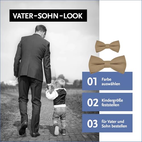 DonDon Fliege Herren Kinder Jungen oder Babys Beige matt, vorgebunden und längenverstellbar aus Baumwolle Gabardine - festliches Accessoire für Hochzeit, Kommunion und Feier