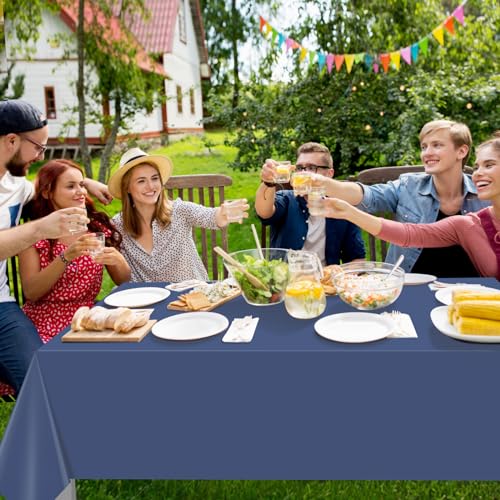 Image of 32 Pack Navy Blue Plastic Tablecloth for Rectangle Tables, Premium Decorative Navy Blue Disposable Table Cloths for Parties, Rectangle Party Table Cover for Birthday Wedding Banquet Event, 54x108 Inch