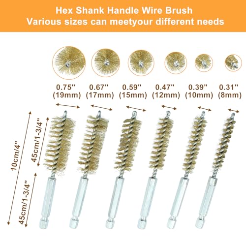 Image of 12 Pcs Stainless Steel & Copper Bore Brush Set, Twisted Wire Drill Brush, Wire Cleaning Brush Set with 1 /4 inch Hex Shank Handle for Power Drill Plumbing Tools (8 /10 /12 /15 /17 /19mm)