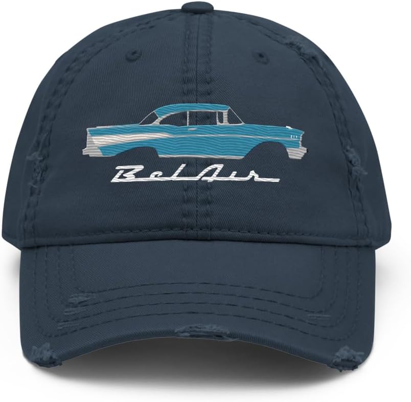 1957 Bel Air Tropical Turquoise Hardtop Antique 57 Chevy Classic Car Graphic Distressed Dad Hat