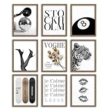 9 Pcs Stockholm Style Fashion Gallery Wall Art Set, Black and White Luxury Aesthetic Posters for Women, Modern Editorial Leopard Typography Wall Decor for Bedroom Apartment Dorm 10x8 Inch Unframed