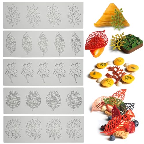 Leaves Silicone Mould, Pack of 5 Fondant Moulds, Silicone Leaves, Lace Silicone Mould Cake Embossing, Silicone Mould Leaf 3D, Silicone Mould Leaf for Chocolate, Gummies, Cake Decoration, Desserts, Leaves Silicone Mould, Pack of 5 Fondant Moulds, Silicone Leaves, Lace Silicone Mould Cake Embossing, Silicone Mould Leaf 3D, Silicone Mould Leaf for Chocolate, Gummies, Cake Decoration, Desserts,