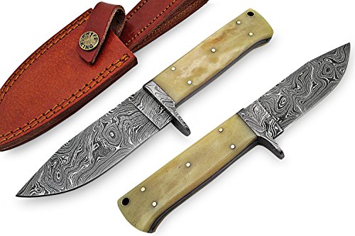 Knife King Handmade Damascus Hunting Knife-Natural Bone Handle-9 Fixed Blade Knife with Leather Sheath-Master Quality EDC Survival Knife-Camping Knife Ideal Gift for Men and Women Knife King Handmade Damascus Hunting Knife-Natural Bone Handle-9" Fixed Blade Knife with Leather Sheath-Master Quality EDC Survival Knife-Camping Knife Ideal Gift for Men and Women