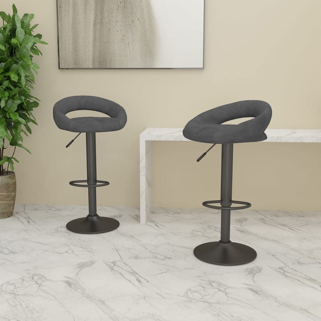 Tabourets de bar en velours gris foncé réglables lot de 2 avec vérin à gaz et repose-pieds en acier