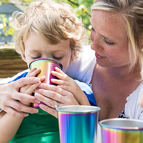 Rainbow Stainless Steel Cups 16 Oz 4-Pack | Ideal For Kids & Adults | Reusable Drinking Supplies For Birthday Party, Camping, Travel, Outdoors | Durable & Unbreakable | Bpa Free #TOP4