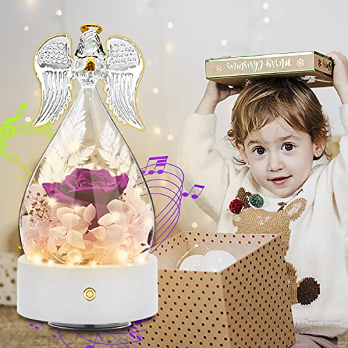 Valentine's Day Rose Gifts For Women, Preserved Flowers Birthday Gifts, Purple Flowers In Glass Angel Figurine, You Are My Sunshine Music Box And Necklace With Led Lights, Anniversary Thanksgiving #TOP6