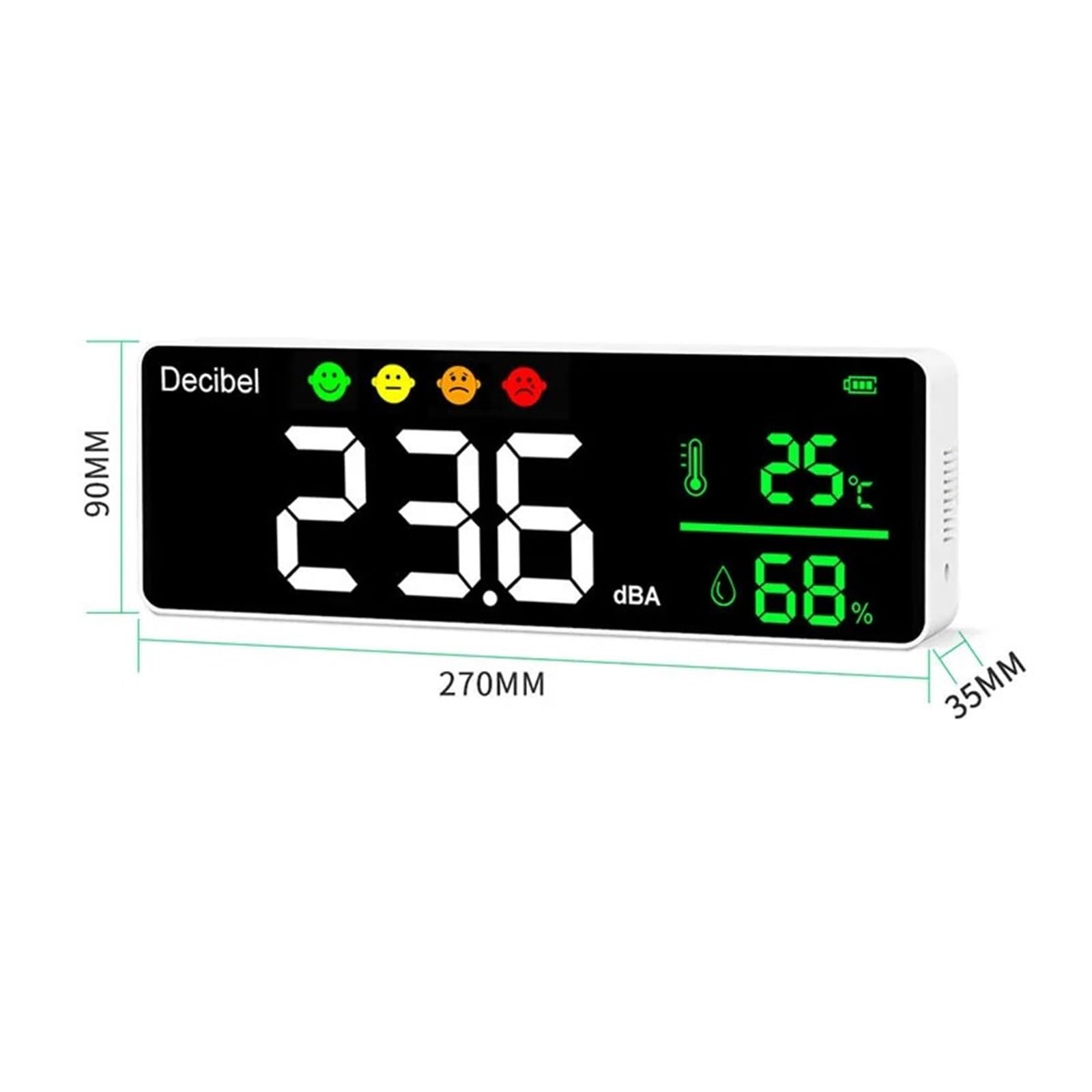 Medidor De Nivel Sonido Digital, Detector Ruido Pared, Pantalla LED Temperatura Y Humedad, Carga USB, Comprobador Decibelios 30-130 DB MedicióN Precisa