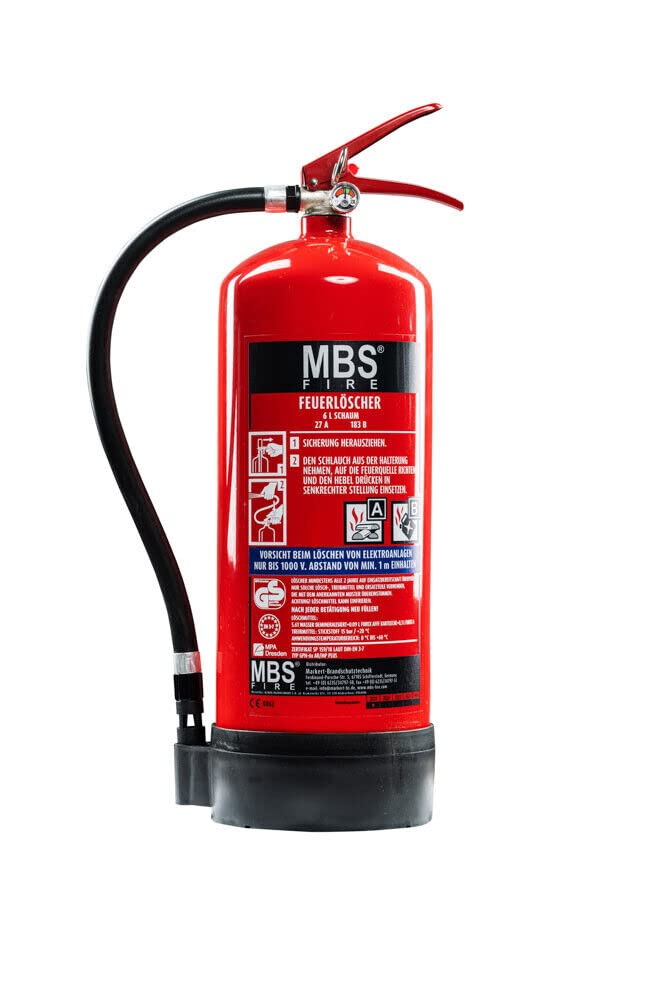 2X MBS FIRE Schaum Feuerlöscher 6L mit Manometer inkl. Instandhaltungsnachweis 27A 183B