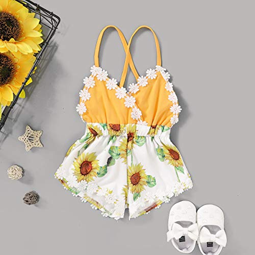 Summer Toddler Baby Girl Clothes Cute Fruit/Flower Print Lace Trim Backless Romper Shorts Jumpsuit (Yellow, 3T)