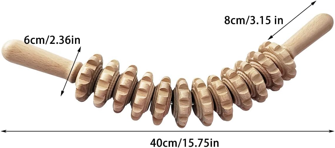 TCMHEALTH Curved Manual Wood Massage Roller Stick Tools Waist Thigh Anti Cellulite Massage Trigger Points Sore Muscle Pain Relief & Recovery Roller Stick Massage with 12 Balls : Health & Household