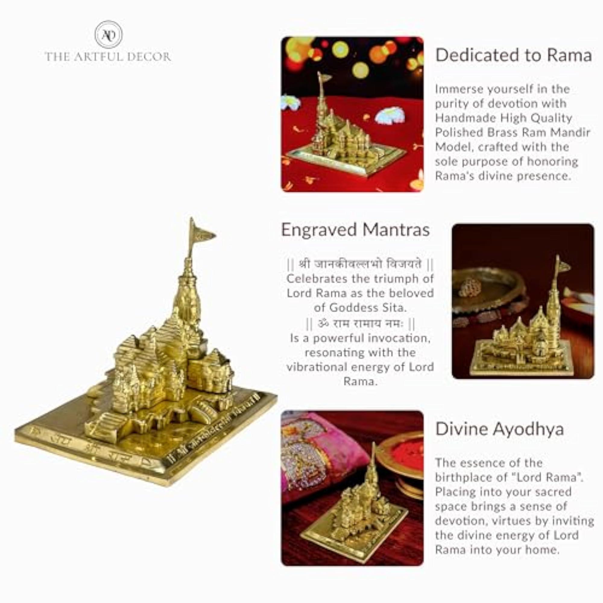 Ram Mandir Ayodhya Model 3D Brass Design, Decorative Gift