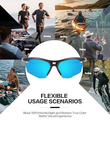 Image of BIRCEN Mens Polarized Sunglasses for Sports: TR90 Lightweight Sun Glasses Wrap Around Shades for Fishing Driving Cycling