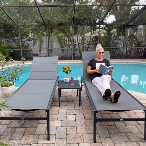 Image of PURPLE LEAF Extra Large Outdoor Chaise Lounge 4 Pieces Aluminum Patio Lounge Chair with Wheels Reclining Chair for Patio Pool Beach Sunbathing Grey Oversized Lounger
