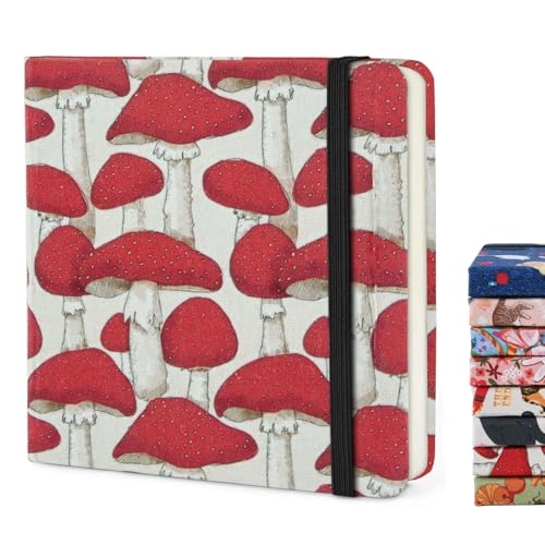 Cuaderno de bocetos de tamaño práctico de 5 x 5 pulgadas, papel de escritura de pintura artística de 80 g/m², sin ácidos, tapa dura, cubierta de tela, cuaderno de diario, seta roja