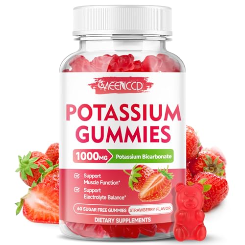 Potassium Gummies Potassium Bicarbonate Supplement for Adults & Kids Potassium Supplement for Electrolyte Balance & Muscle Heath Sugar-Free Strawberry Flavor 60 Count