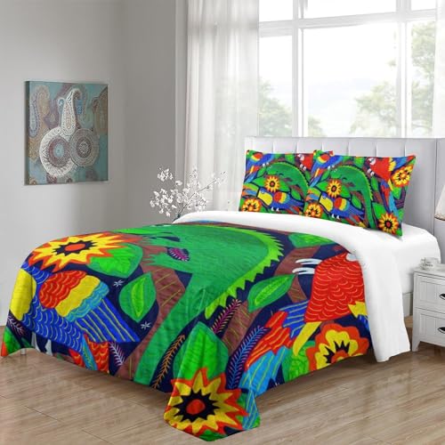 Housses de couettes 3D imprimé perroquet vagues lit double - 5