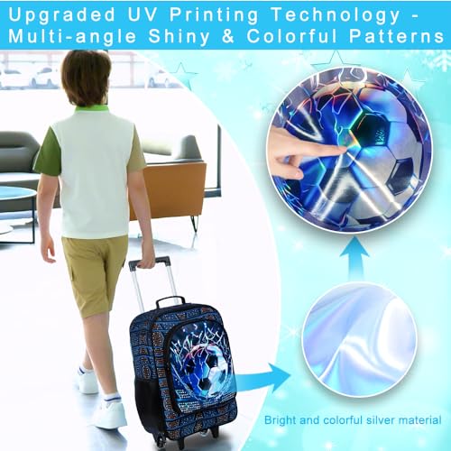 Boys Luggage, Kids Water Resistant Rolling Suitcase, Cool Soccer Travel Carry on for Elementary Preschool Toddler3