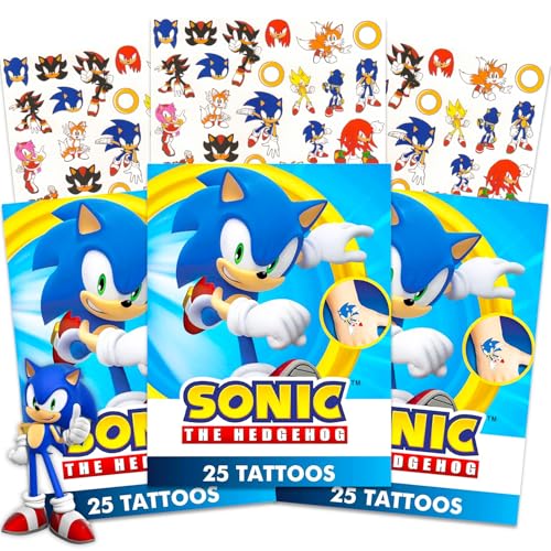 Sonic Temporary Tattoos for Kids and Adults - 75 Sonic the Hedgehog Tattoos For Party Favors Goodie Bags and More | Sonic Party Supplies Bundle
