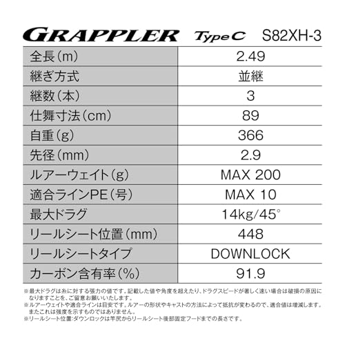 シマノ(SHIMANO) オフショアキャスティングロッド 26グラップラー タイプ C S82XH-3 2枚目