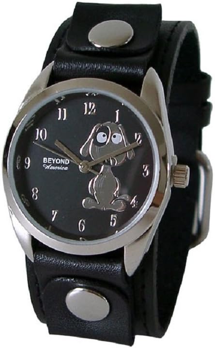 Rebelz Beyond Women's Round Puppy Dog Watch - Black Leather Cuff Band