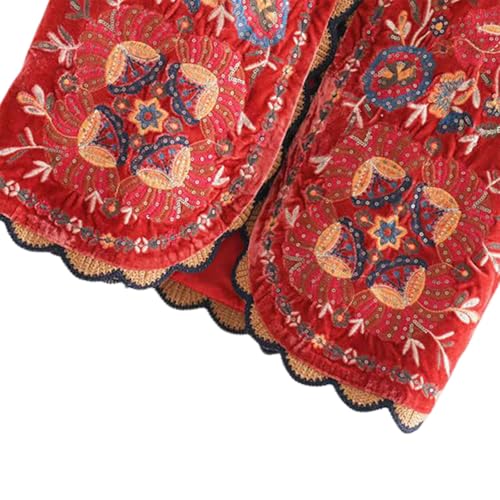 Image of Women Vintage Floral Embroidered Vest Y2K Sleeveless Open Front Cardigan Boho Linen Cropped Waistcoat