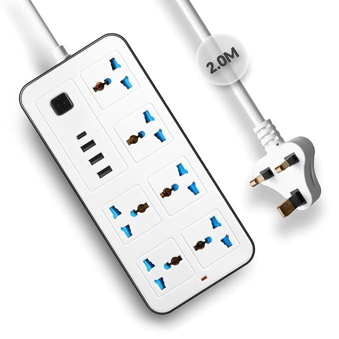 AADCART Multifunctional Electrical Extension Socket British Plug USB C Cable Power Cord Strips 6 Outlets 3 Pin 3 USB Ports and 1 Type C Port for Home Kitchen Office (White)-image-16