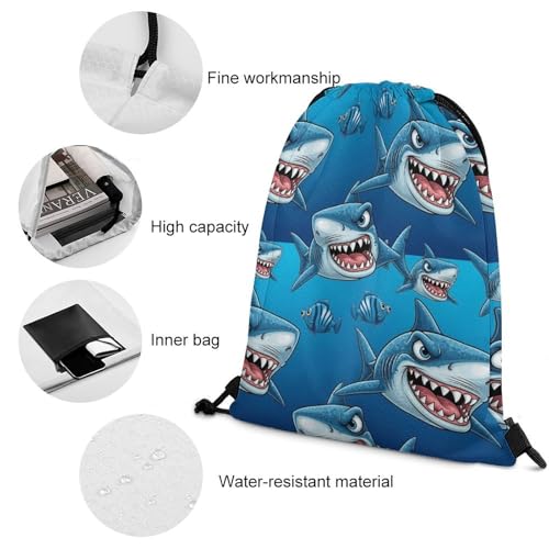 Portable Ocean Sea Animals Shark String Backpack for Outdoors, Unisex Cool Compact Shoulder Backpack for Office, Gym, Large Capacity Drawstring Backpack4