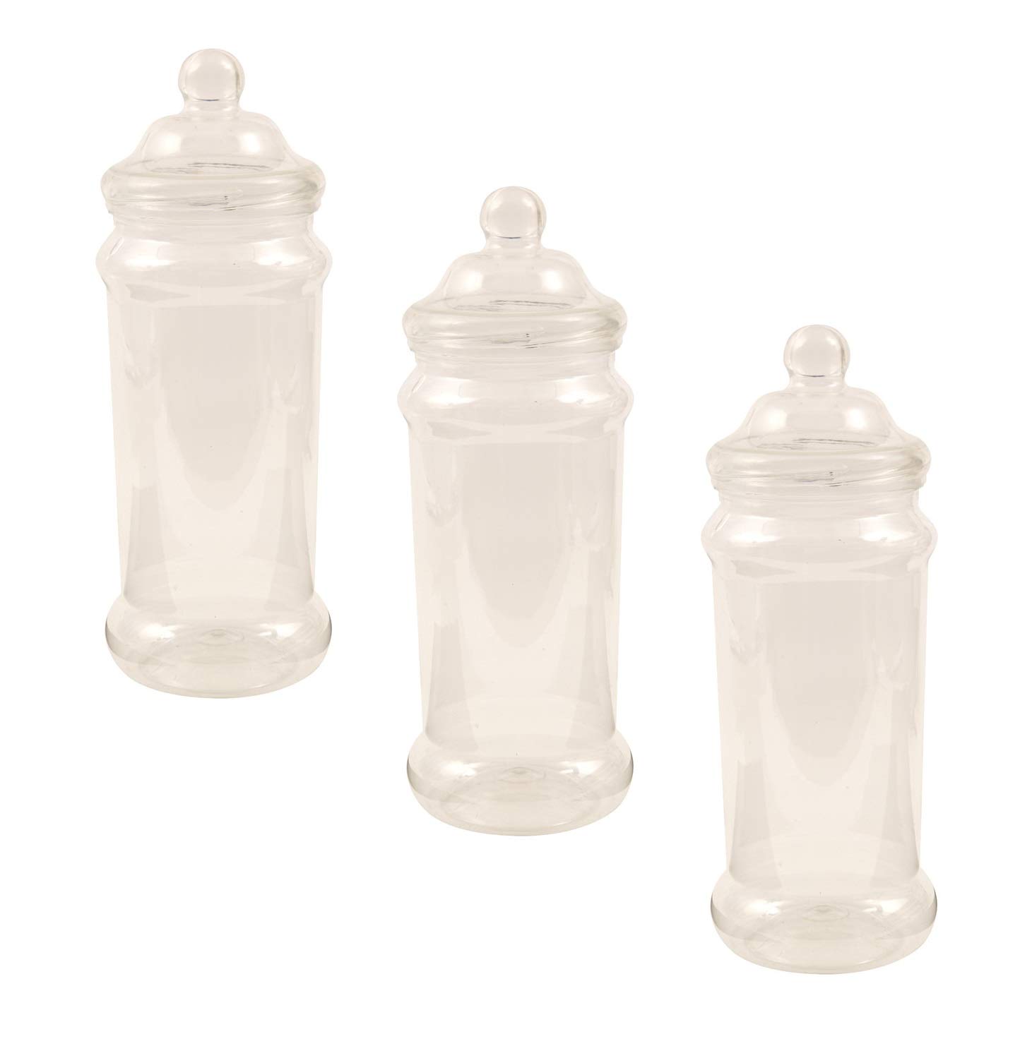 Kids Sweets Pick N Mix Candy Buffet Party Victorian Style Clear Plastic Sweet Jar Holder 33cm Tall 2.5L - Set of 3 Birthday Wedding Christening Baby Shower