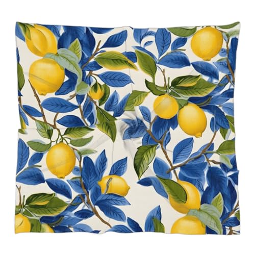 Summer Lemon Leaves Silk Scarf for Women 23.6x23.6