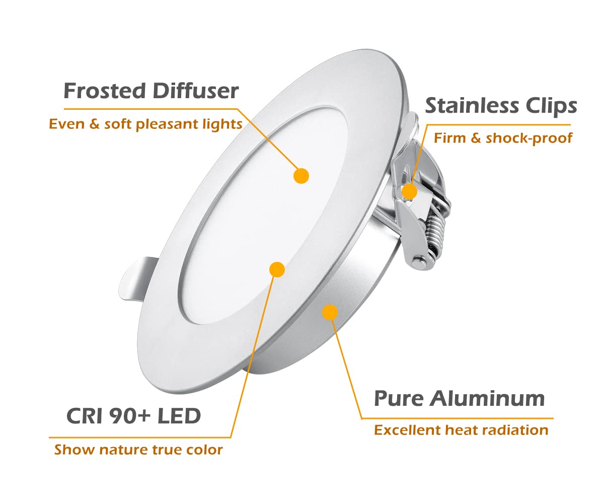 CGEAMDY 4 Faretti LED Da Incasso Per Camper E Barca - Rotondi, Ultrasottili, 12V 3W, Luce Bianca Calda 3000k, Diametro Foro 68mm - 3