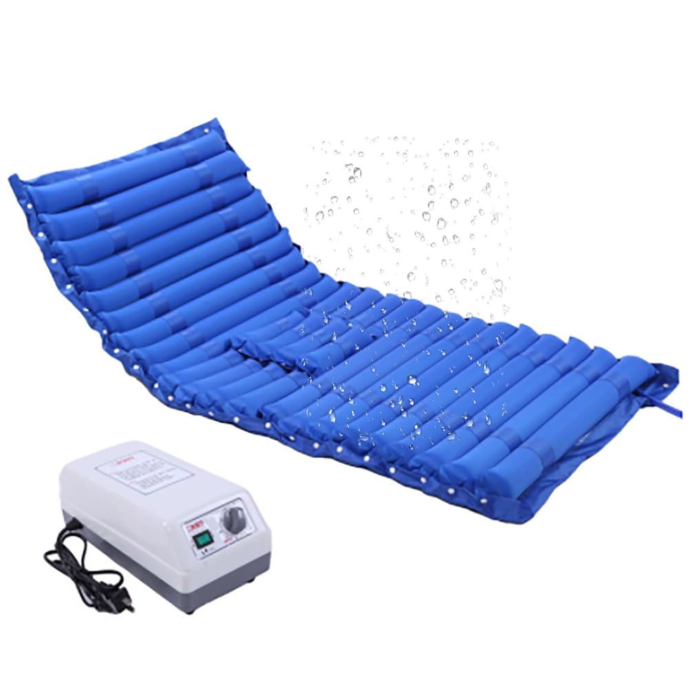 Generico Materasso Antidecubito con Pompa Silenziosa e Fodera Impermeabile, Materasso A Pressione Alternata 195 X 90 Cm Comfort Migliorato per Letti Ospedalieri Domestici e Letti per la Cura,Blu
